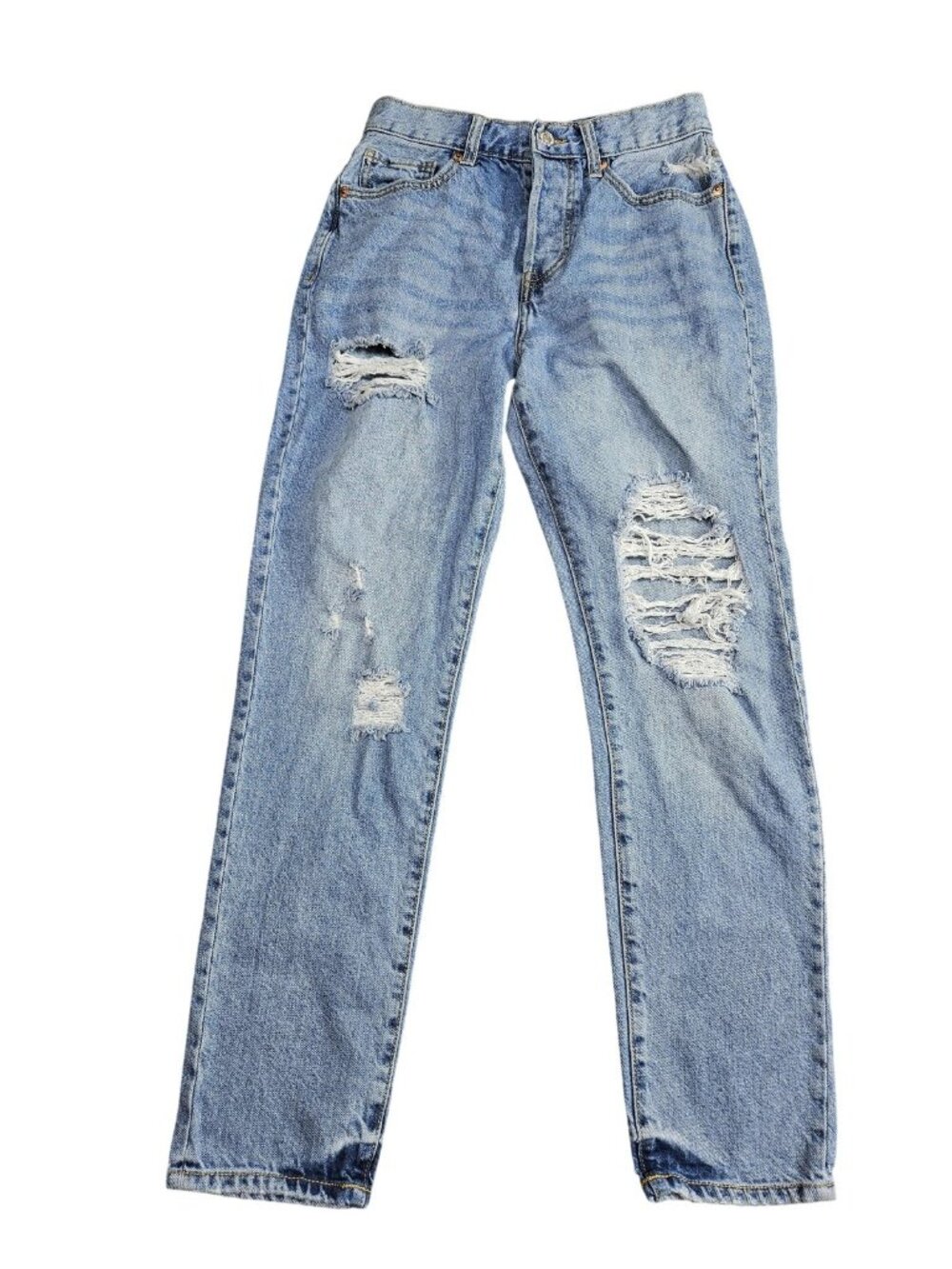 Foreverβ 21 Mom Jeans Womens 24 Blue Light Wash High Rise Distressed Denim
